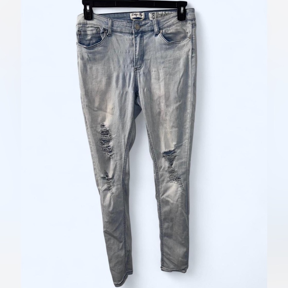Indigo Rein Light Gray Distressed Skinny Jeans